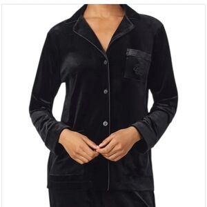 NEW Lauren Ralph Lauren Black Velour Velvet Pajama Top Sz L Logo Crest